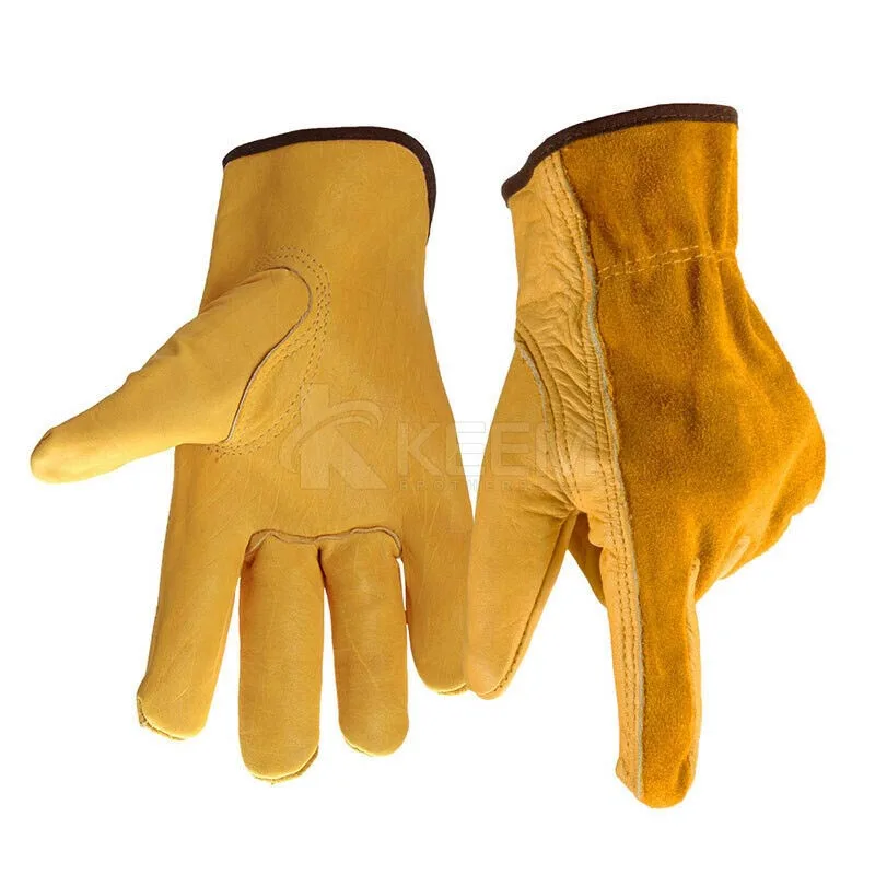 Split Leather and Strip Cotton Work Gloves For Hard Work Leather Working Gloves High Quality Hand Protective Gloves