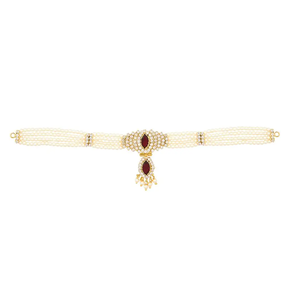 Indian traditional jewelry wine red and white oval shape stone designer pearl necklace set for  bridal