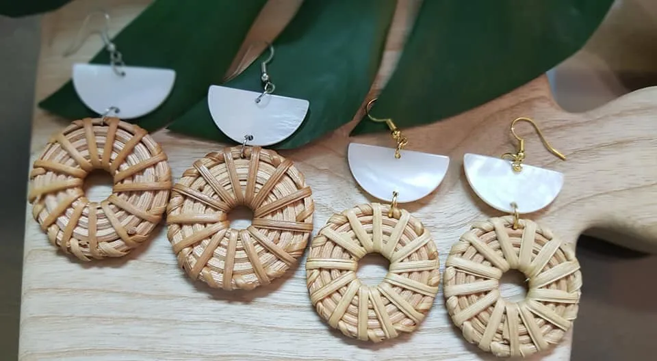 Best selling hand woven rattan earrings from Vietnam