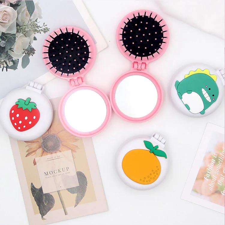 Складное зеркало для макияжа с мультяшным рисунком Расческа подушкой безопасности портативная Массажная косметических линз