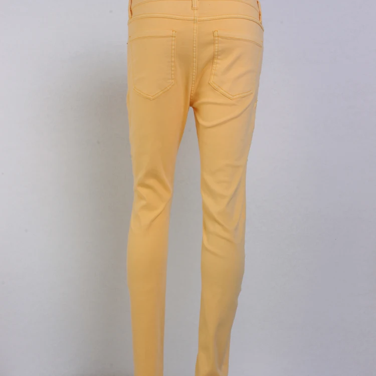 Wholesale Price Custom Fashion Yellow Damaged hole jeans Pants Men Ripped Denim Jeans