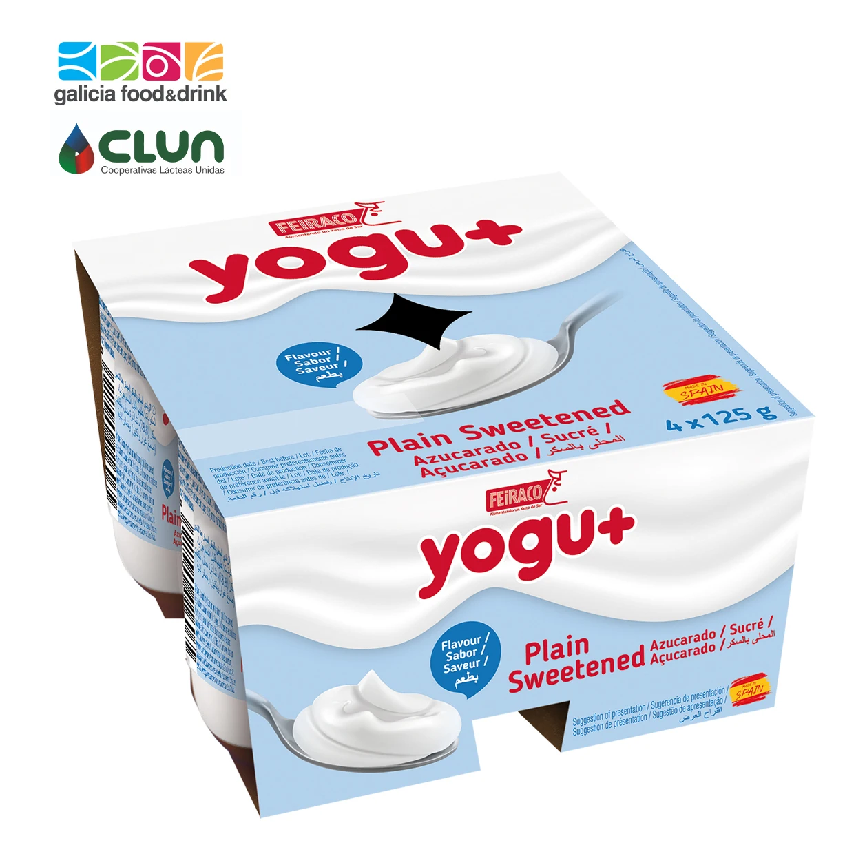 Yoghurt Feiraco 4x125gr, formats available natural, strawberry, mango, fruit mix and babana flavours [CLUN]