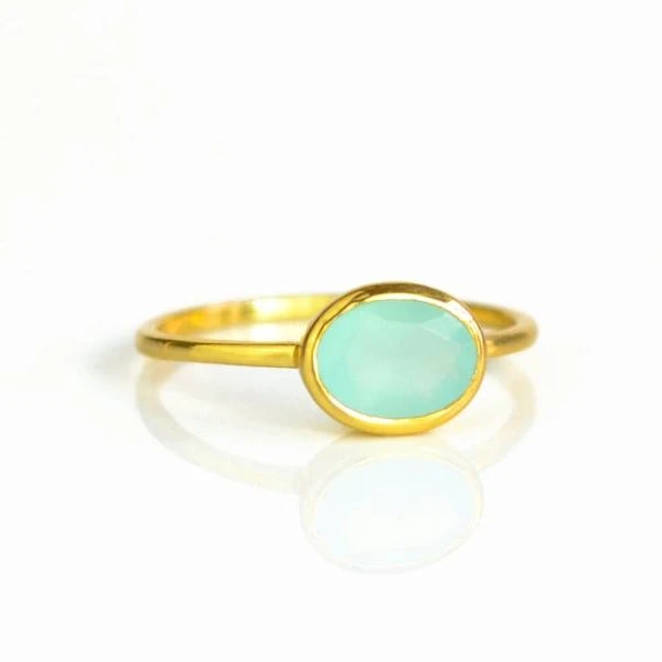 
Aqua Chalcedony Oval Shape Bezel set Gold Vermeil Ring 
