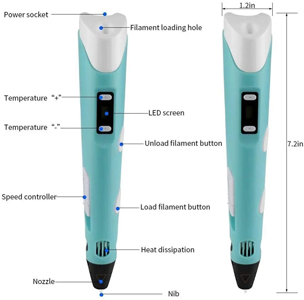 LED Display 2nd Generation 3D Printing Pen with 9M ABS Filament Arts DIY pens for Kids Drawing Tools