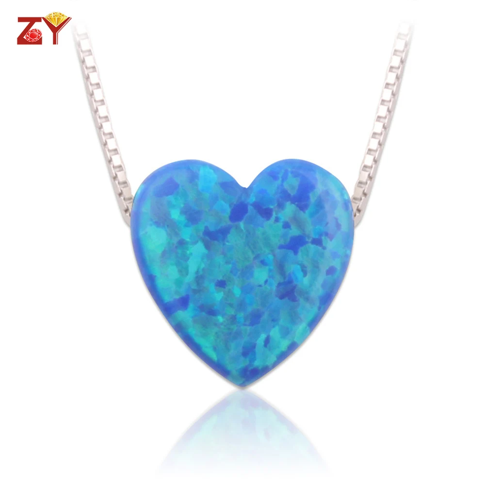 18 дюймов 925 стерлингового серебра позолоченная белая золотая цепочка OP05 синее сердце опал ожерелье