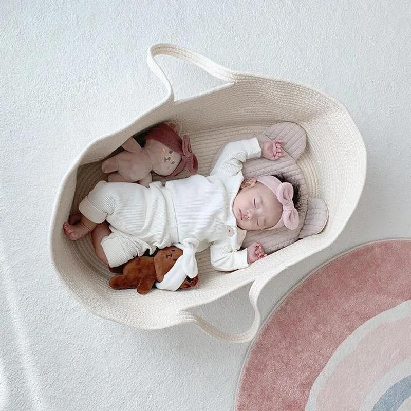 Nordic Style 100% Cotton Rope Newborn Moses Basket Portable Bassinet Cradle Baby Nest Bed