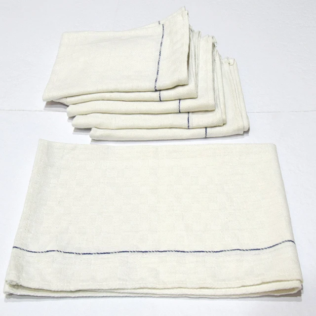 100% Cotton White Chess Kitchen Towel / White Waiter Cloth Super Absorbent