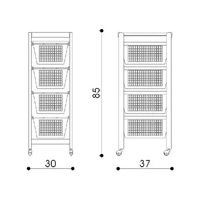 Premium quality Italian multiuse trolley for kitchen in wood natural color with 4 plastic baskets removable tray and castors
