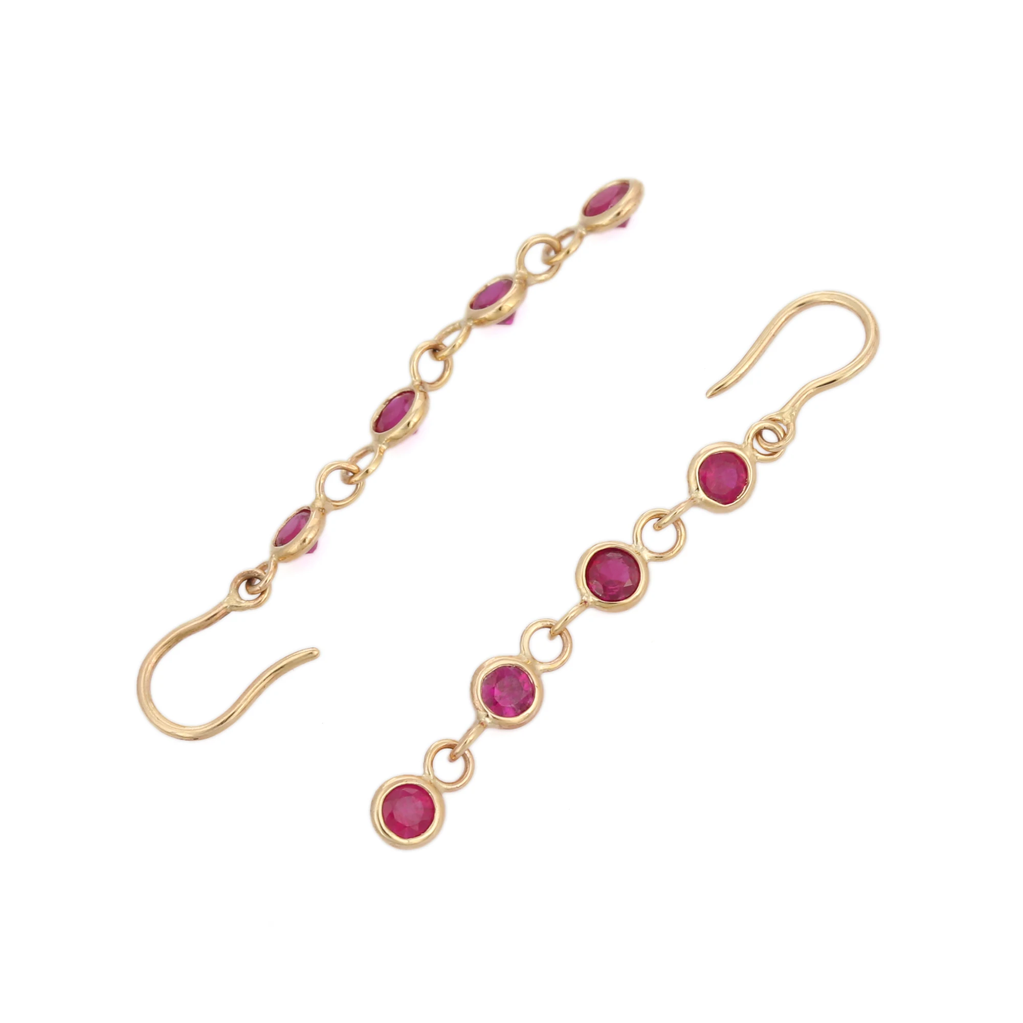 Factory Price Natural Round Shape Ruby Gemstones Dangle Earrings in 18K Solid Yellow Gold Fine Jewelry Earrings Top Sale