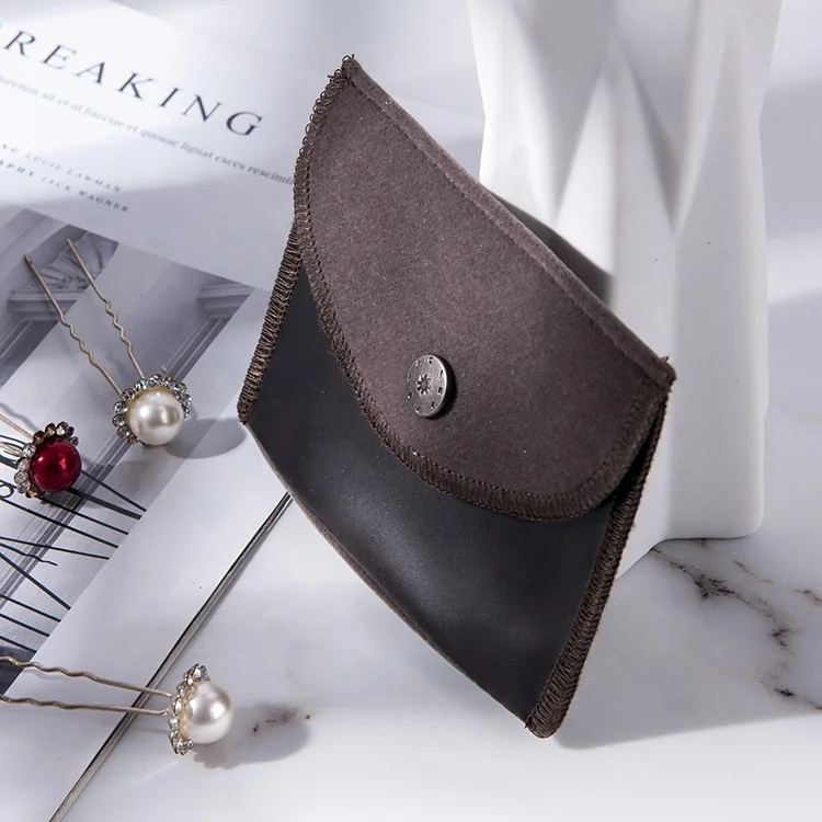 Custom Biodegradable Button Drawstring Envelope Gift Padding Jewellery Packaging Velvet Bag Jewelry Pouch