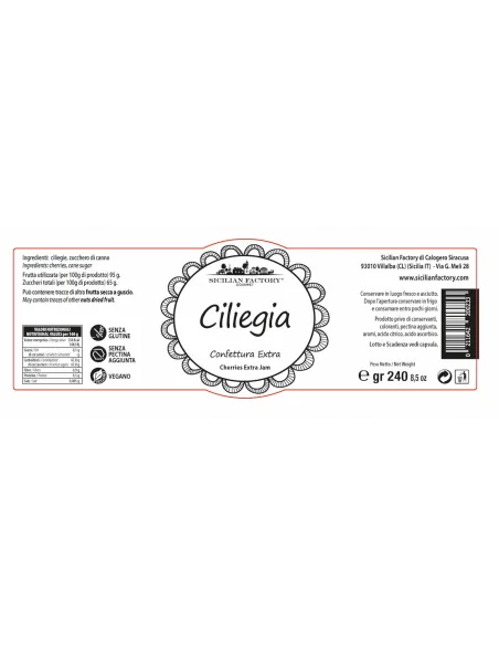 Best Product Healthy Food Sweet Smooth Flavour Fruit Jam Jelly Preserved Cherry Sicilian Extra Jam Ideal with Cheese