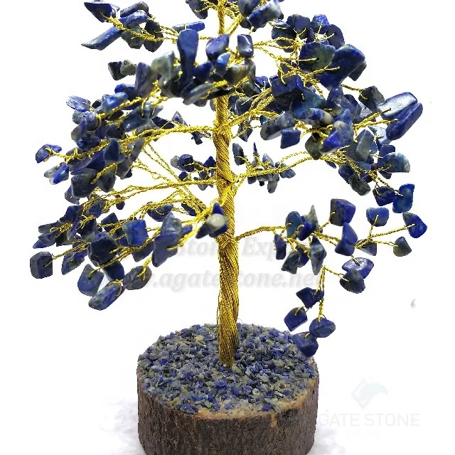 Attractive Golden Wire Gemstone Lapis Lazuli Artificial Tree for Sale