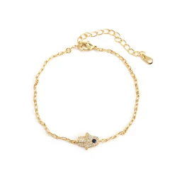 Thin Chain 18K Gold Plated Jewelry Four Leaf Clover Turkish Evil Eye Hamsa Hand Charm Bracelets