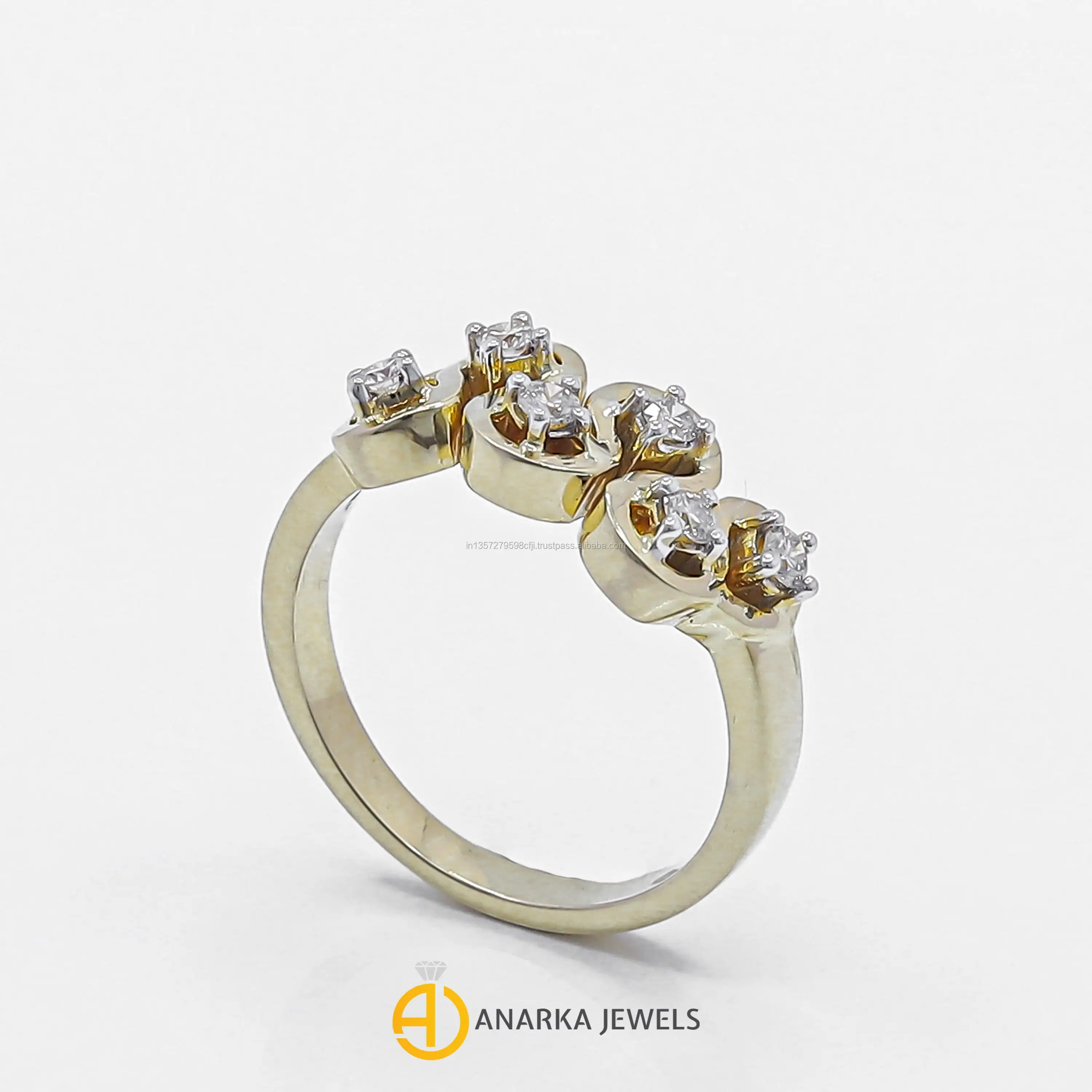 14K Yellow Gold Curve Design Engagement Multiple Diamond Ring MMR-434