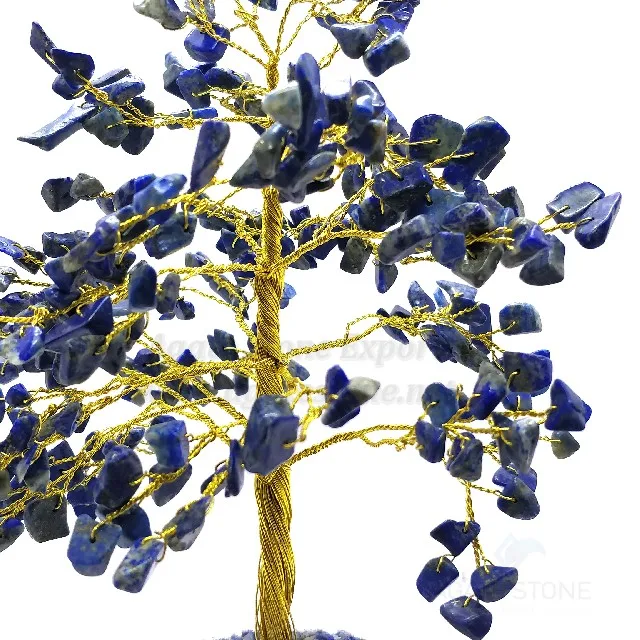 Attractive Golden Wire Gemstone Lapis Lazuli Artificial Tree for Sale