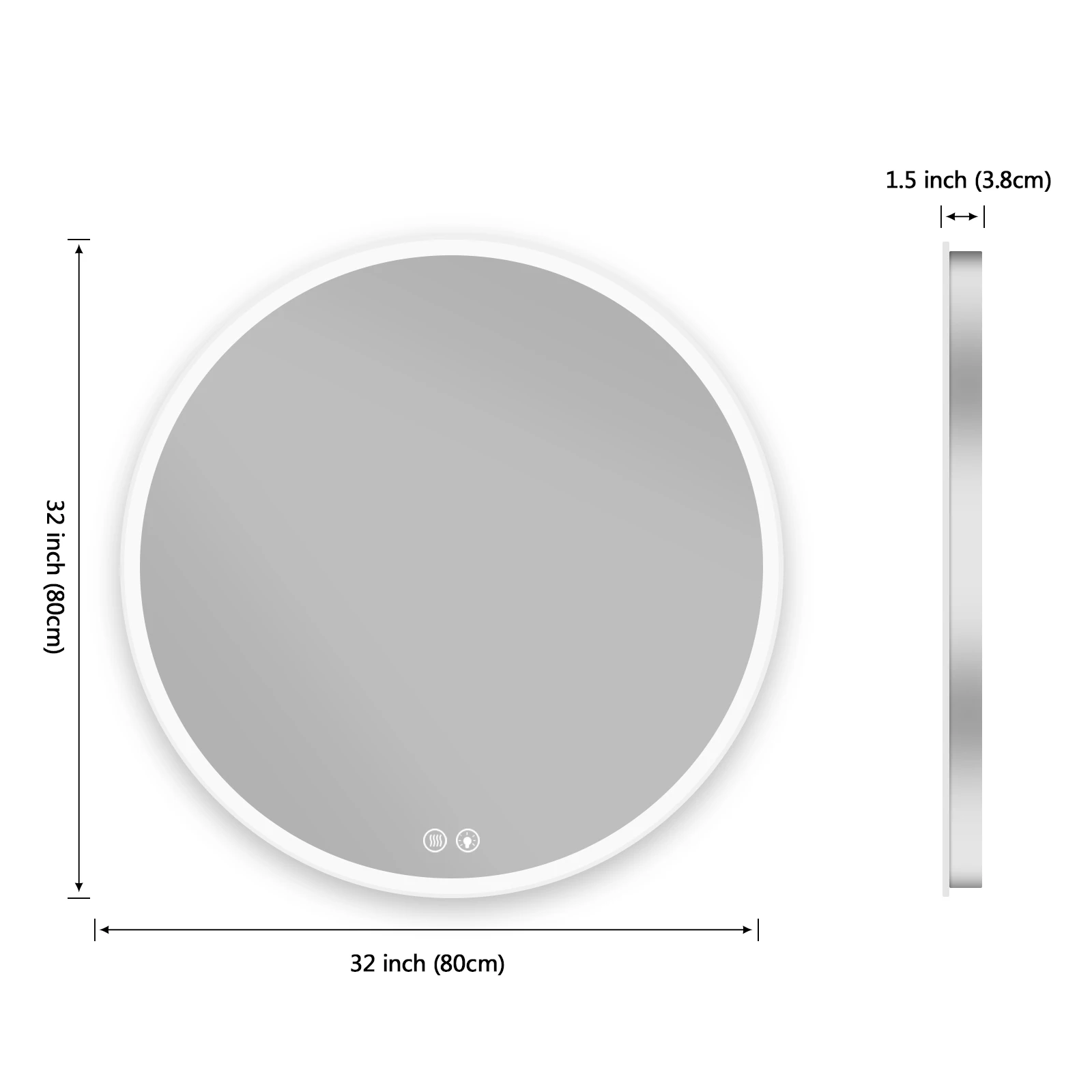 800mm Round Shape and Wall Mounted Bathroom Home Decorated Light Mirror anti fog Defogger Shower Mirror