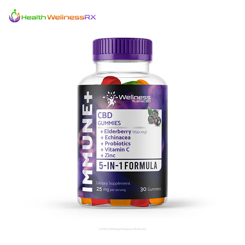 
3-pack CBD Gummies for Cold, Flu, Immune & Wellness with Elderberry, Echinacea, Probiotics, Zinc, Vitamin C - 25mg 