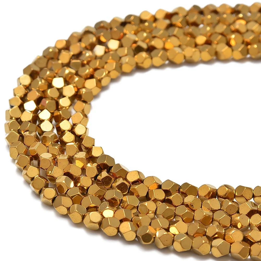 Faceted Nugget Beads Gold Plated Hematite Stone