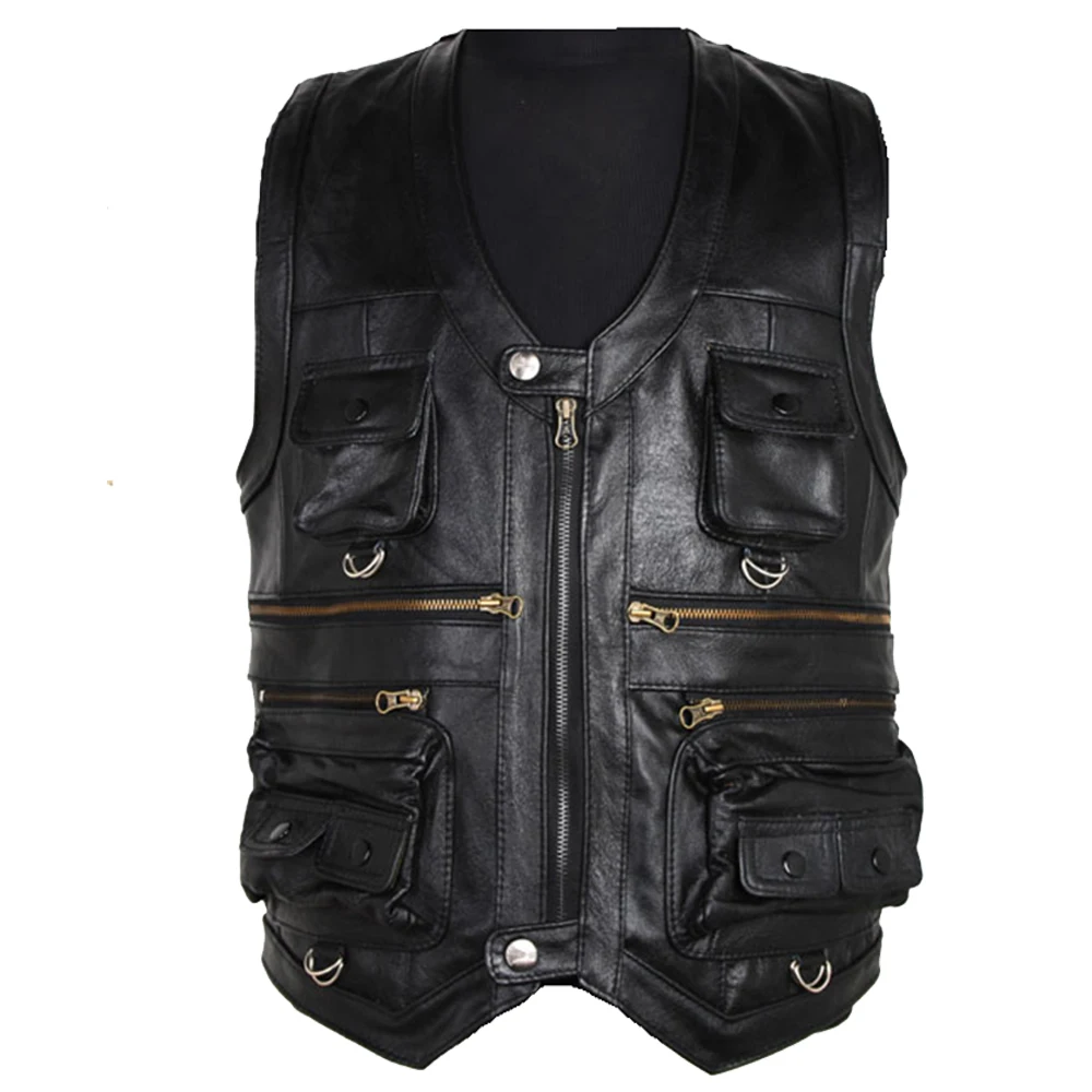 Мужской мотоциклетный жилет из натуральной овечьей кожи черно-коричневый кожаный с карманами зимняя куртка все цвета 2020