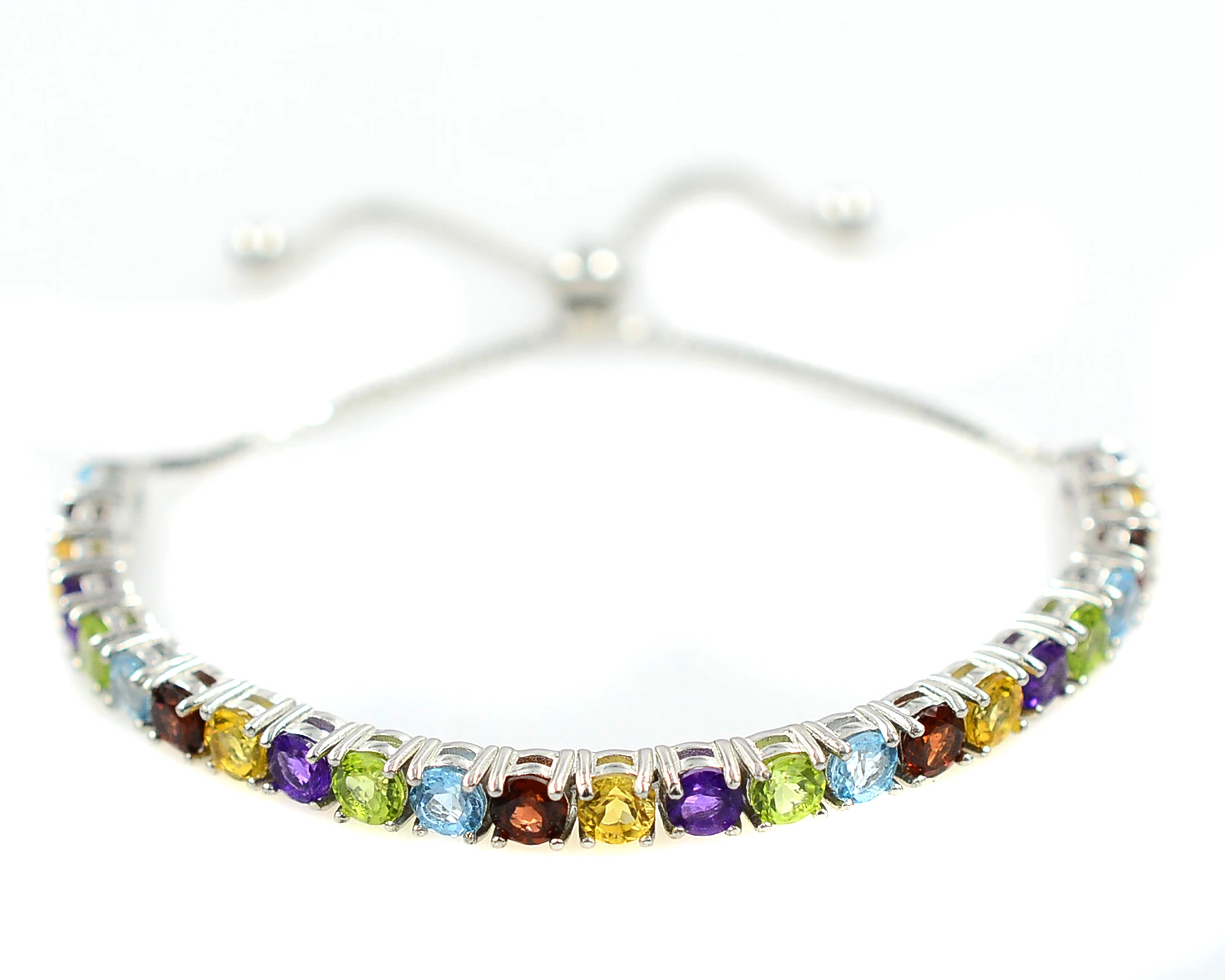 Top Quality Natural Multi Stone 4 MM Round Shape Gemstone 925 Solid Silver Women Bolo Tie Tennis Bracelet By Indian Manufacturer