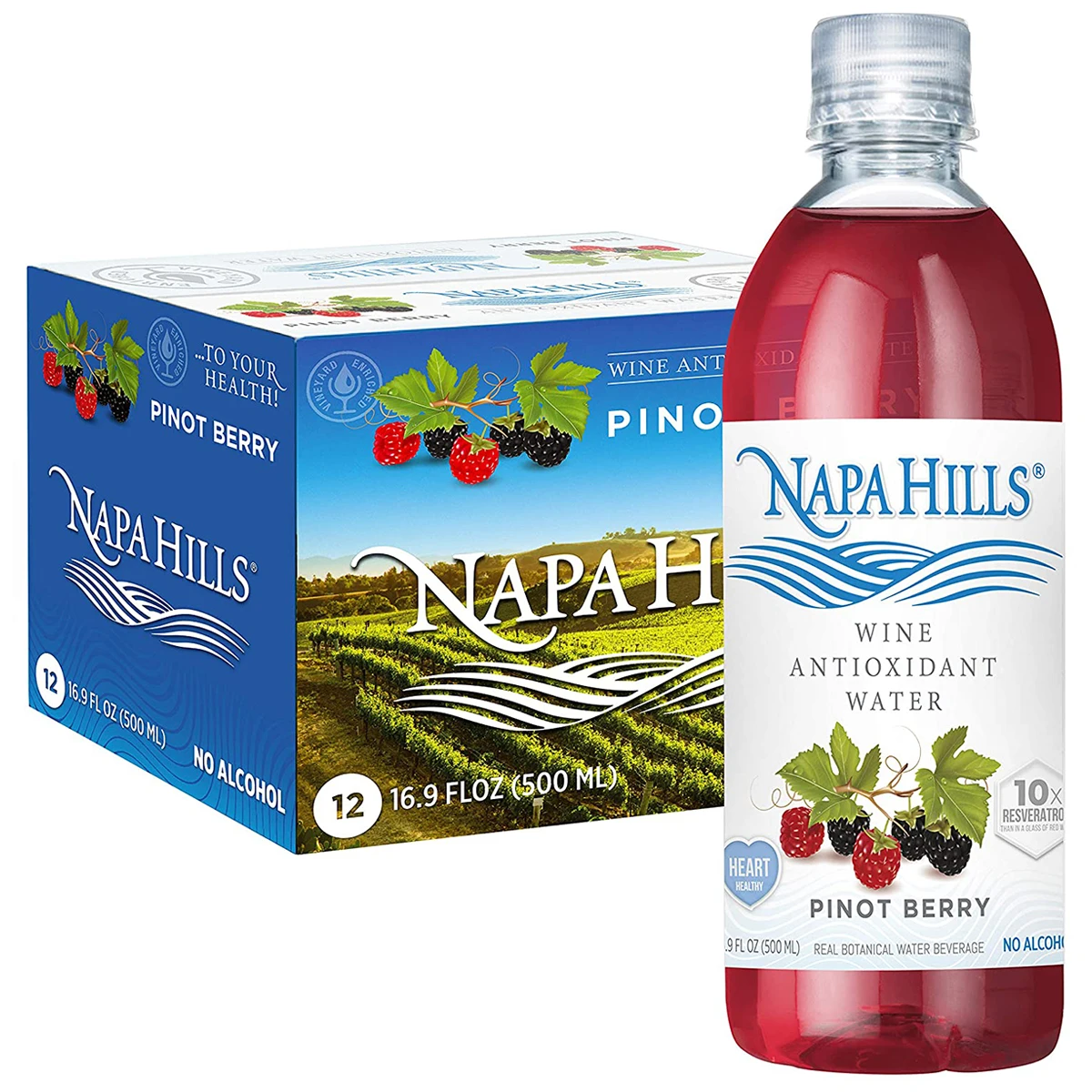 
Calorie Free Flavored Napa Hills Antioxidant Berry Flavored Non Alcoholic Resveratrol Enriched Drink Pinot Berry Flavor 12 Pack 