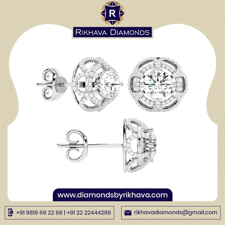 Gold Stud Earrings Classic Design Hand Crafted Pure 14K White Gold Diamond Earring Manufacturer