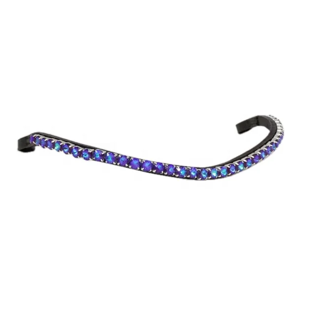 Blue Crystal 4 Prong Chain Leather Browbands.