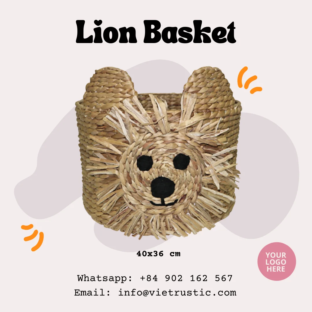 Handwoven Bin Water Hyacinth Raffia Baby Lion Basket Laundry Storage From Vietnam
