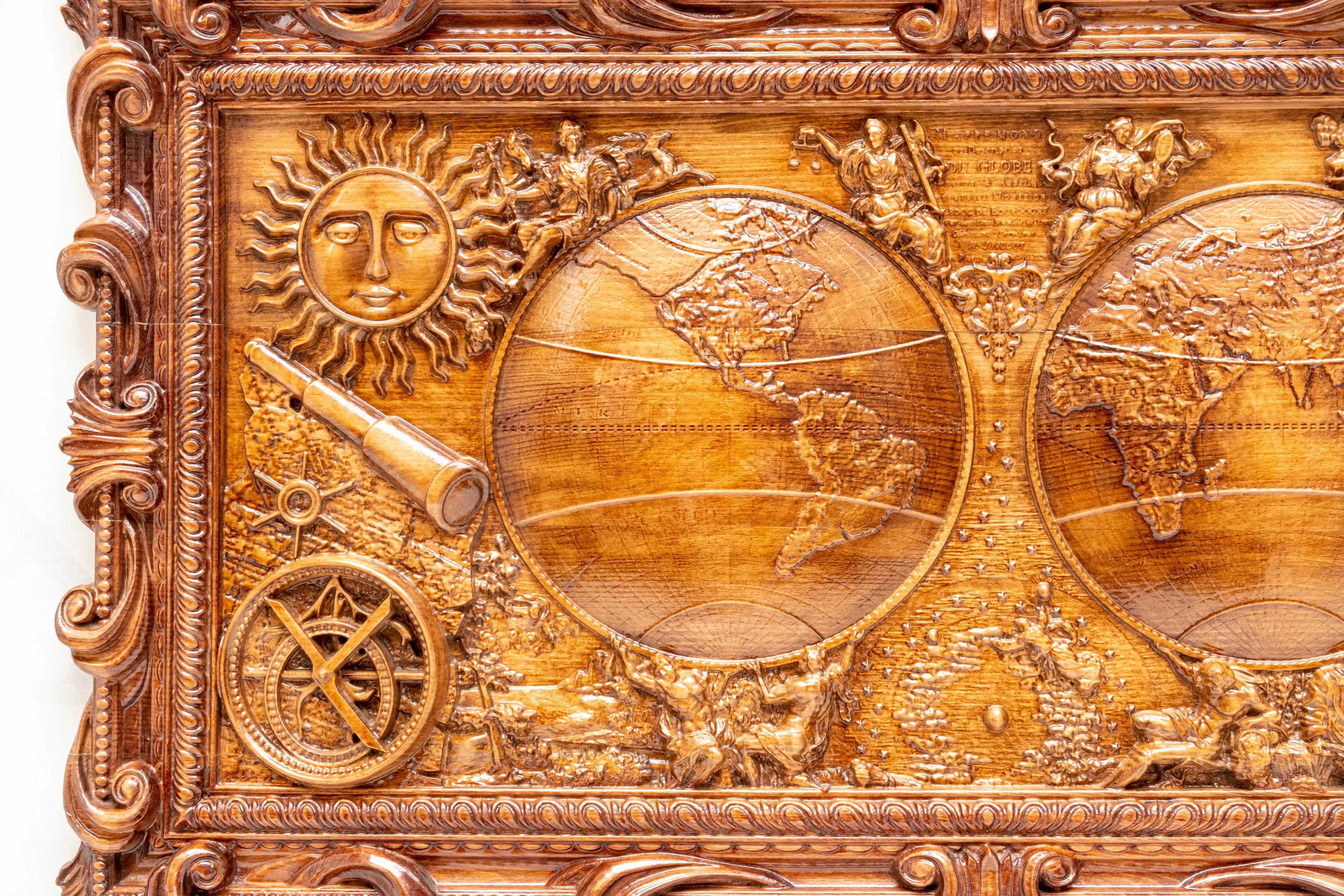 Large 3D Antique style Wooden Old World Map Bas-relief Wooden Carved Wall Art Home Decor