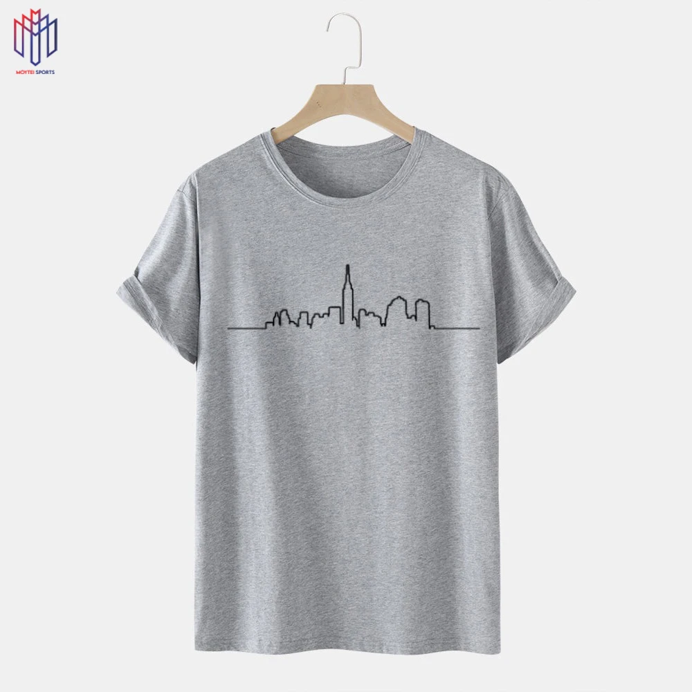 Mens Line Drawing Building Print Cotton Short Sleeve T-Shirts