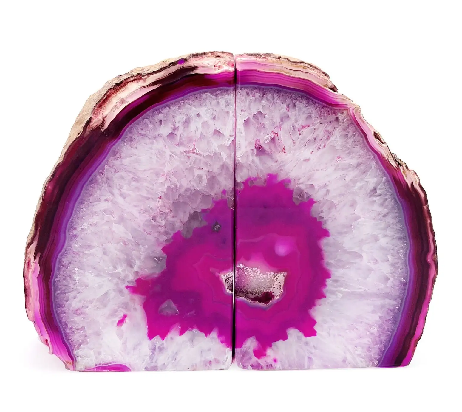 HOME DECOR PINK AGATE GEODE BOOKEND / PINK QUARTZ BOOKEND PAIRS / BEAUTIFUL CRYSTAL BOOKENDS SETS GEODE BOOKEND AGATE BOOKSTANDS