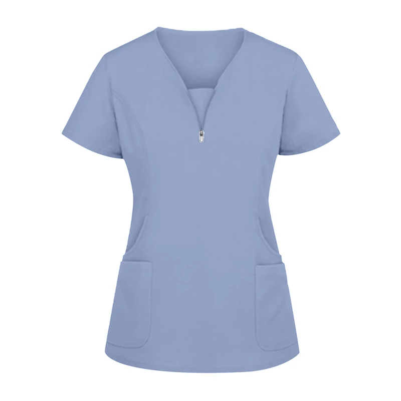 Solid Print Short Sleeve V-neck Carer Top Health Worker Scrubs Top Nursing Uniform For Male Female Dental Medical Uniform