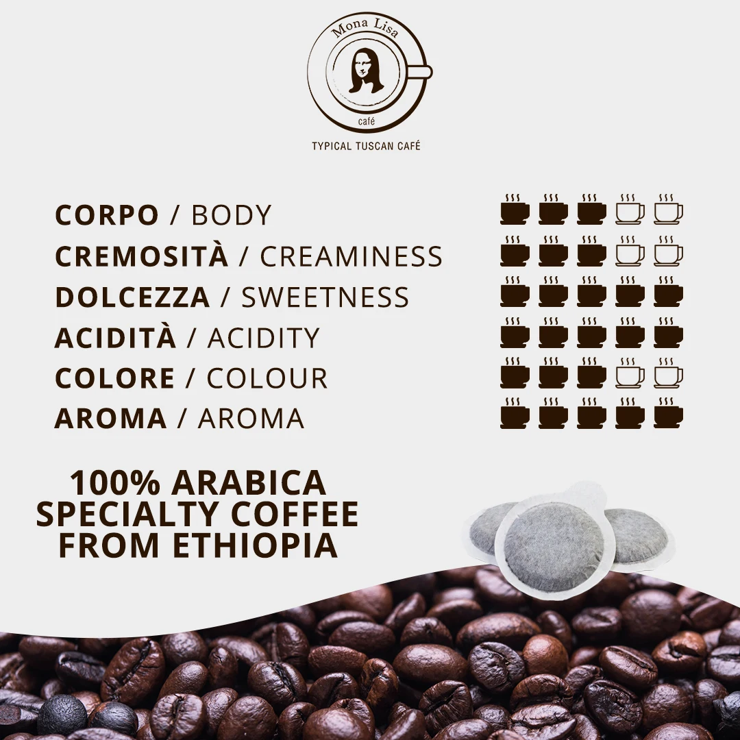 Made in Italy single origin Etiopia 100% arabica Coffee 50 pods box compostable and biodegradable for home
