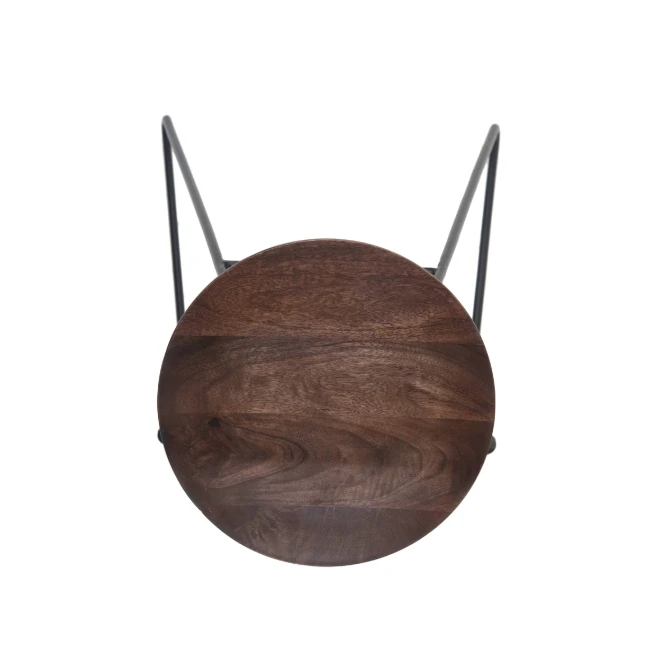 Vintage Kitchen Metal Bar Stool Mango Timber Seat With Iron Black Leg Modern Wood Top Chair