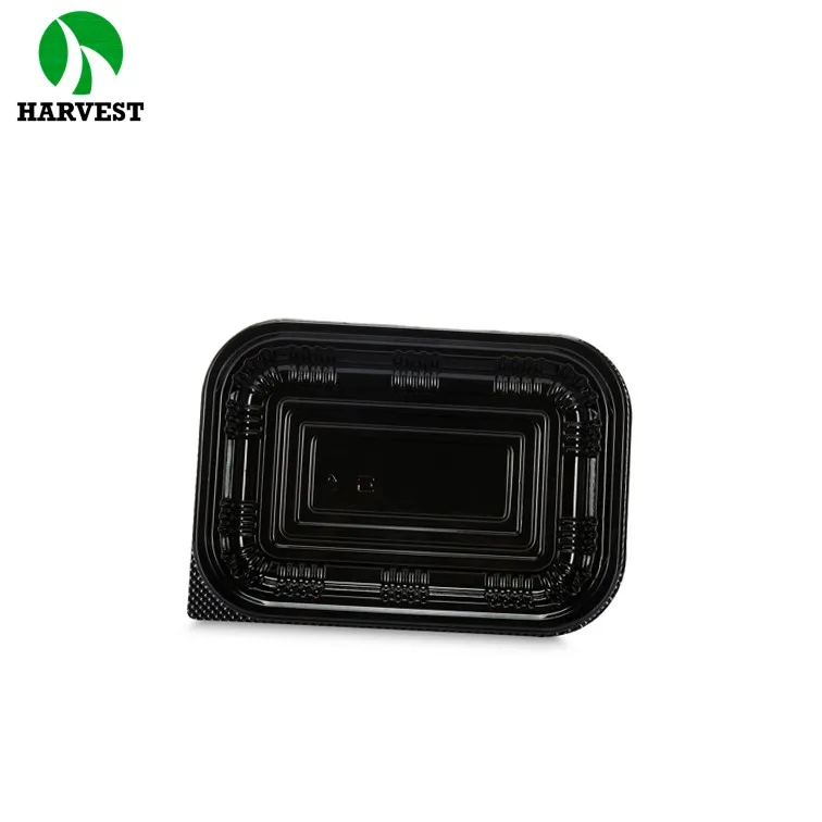 Harvest J-85 Rectangular Disposable Black Plastic Sushi To Go Box