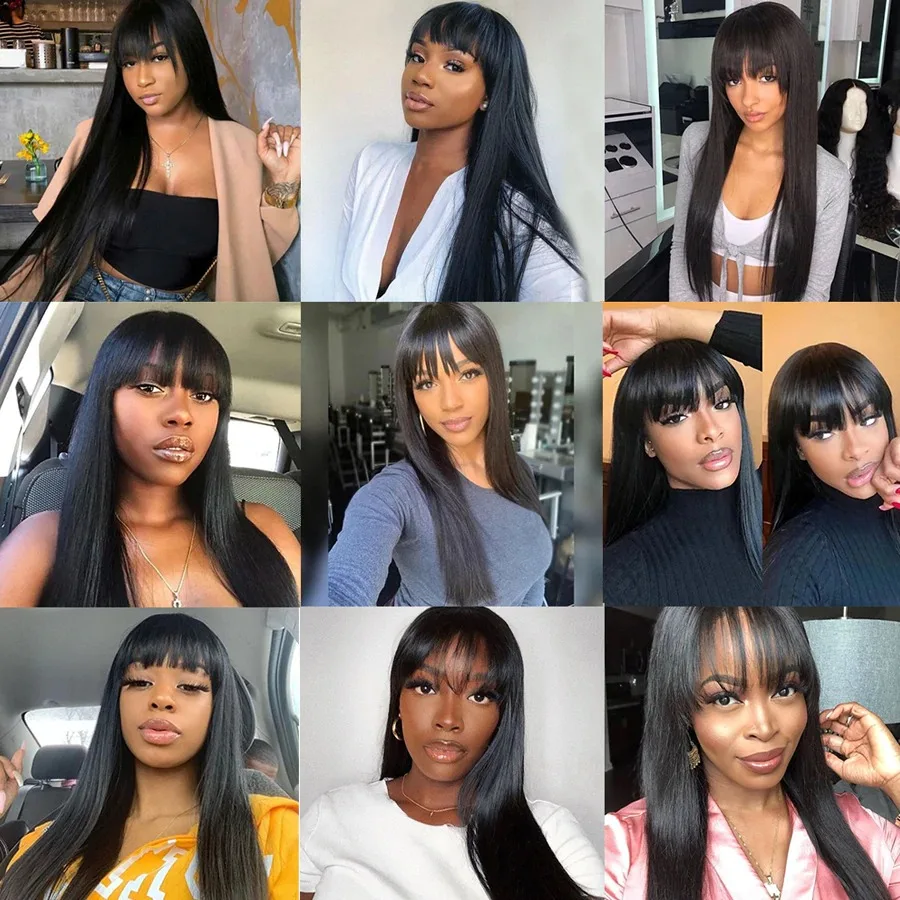 Wholesale Dropshipping Glueless 26 Inch Lace Wig For Black Women Brazilian Weaves And 250% Density Long Human Hair Wig With Bang
