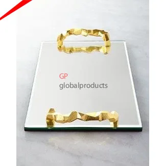 2022 latest design rectangular serving tray with designer black and gold metal handles fruits snacks serving tray