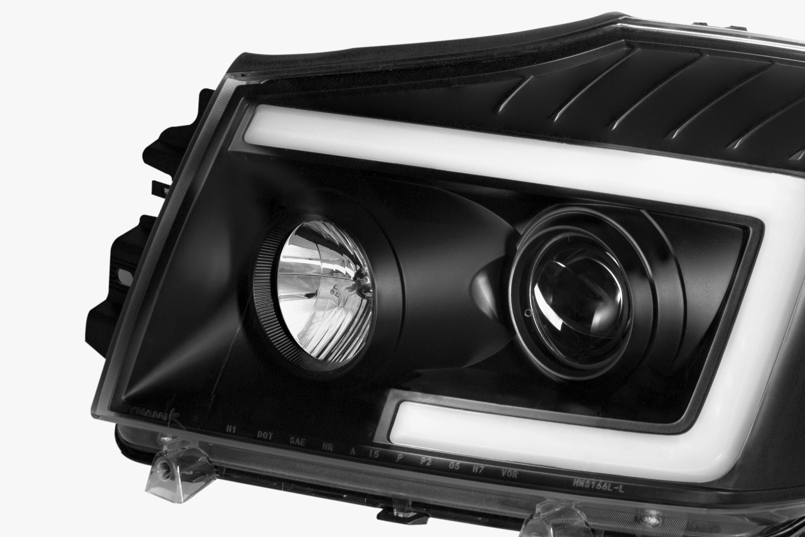 04-15 for Nissan Titan/ 04-07 Armada LED C-Bar Projector Headlights w/ Switchback Sequential Turn Signals (Black /clear)
