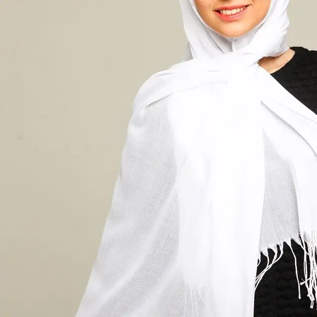 Женский однотонный кашемировый хиджаб белый шарф из пашмины мусульманский аксессуар для