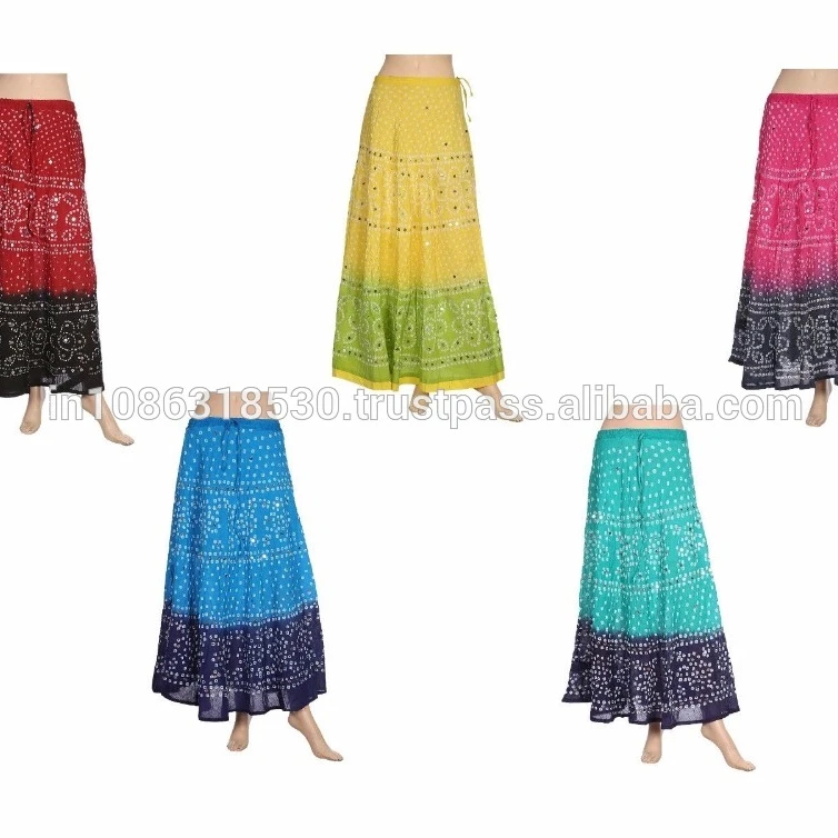 Индийский ручной работы галстук-бабочка и красителя bandhej блестками Bandhani Boho хлопок длинная юбка в стиле бохо хиппи Gypsy с запахом юбки-макси оптовая продажа