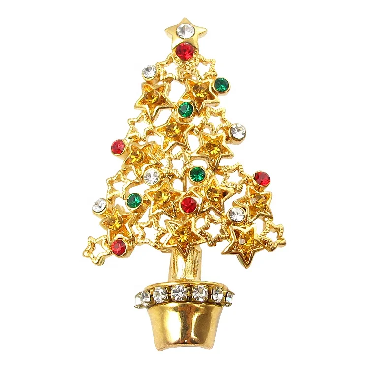 
 Металлическая брошь в форме рождественской елки с кристаллами по заводской цене   (1700002934359)