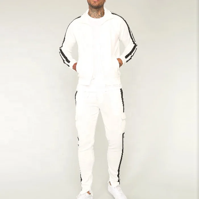 wholesale mens zip front striped coat & pant set custom tracksuits men/women/kids custom colors made by Ash brothers