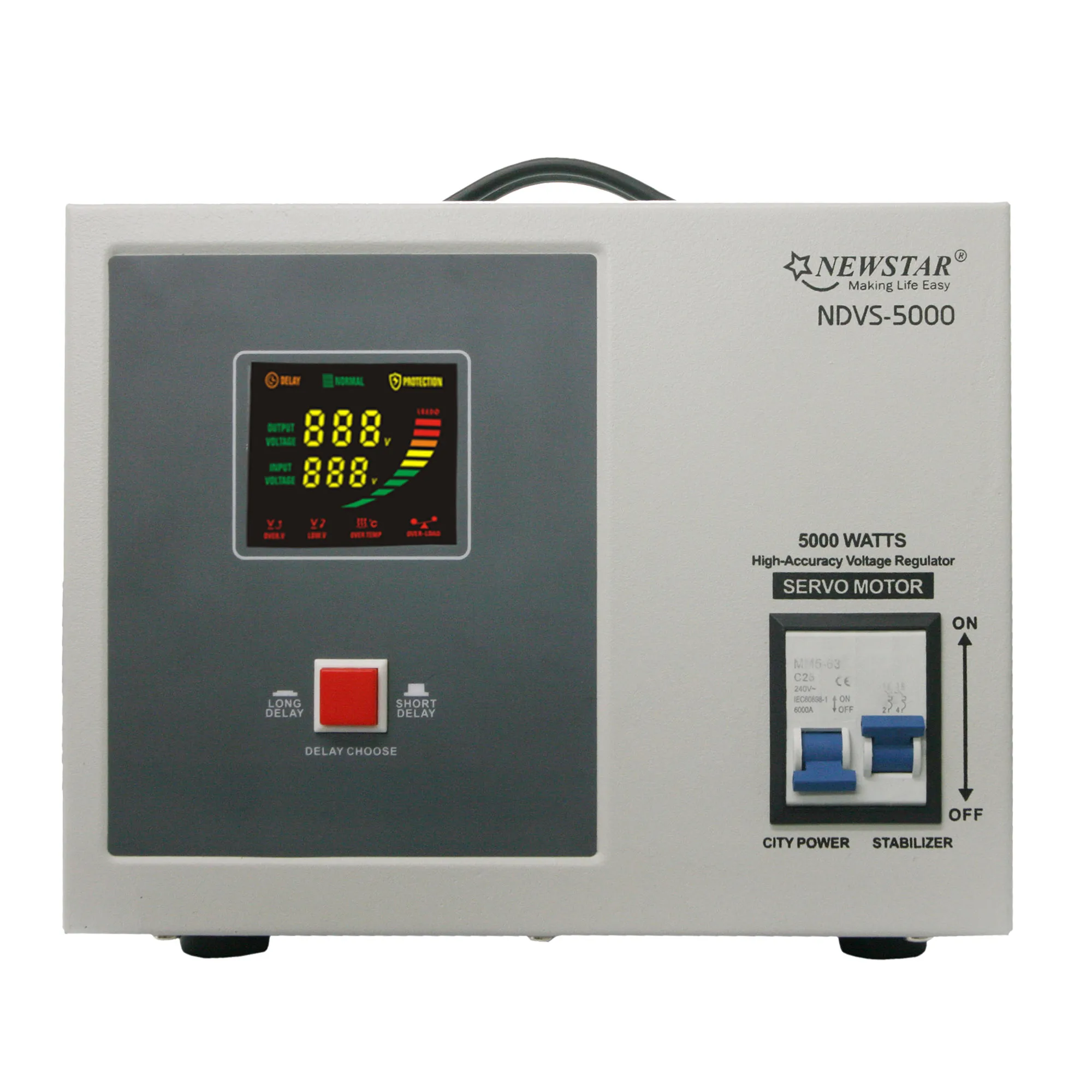 Newstar NDVS-5000 Digital Servo Motor Type Automatic Voltage Regulator/Stabilizer 5000W AVR with Surge Protection (LCD Display)