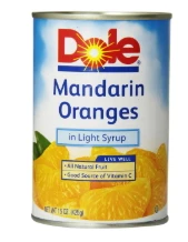 Bulk supplier of Fruit Ingredients, Dole Mandarin Oranges in Segments with Light Syrup in can