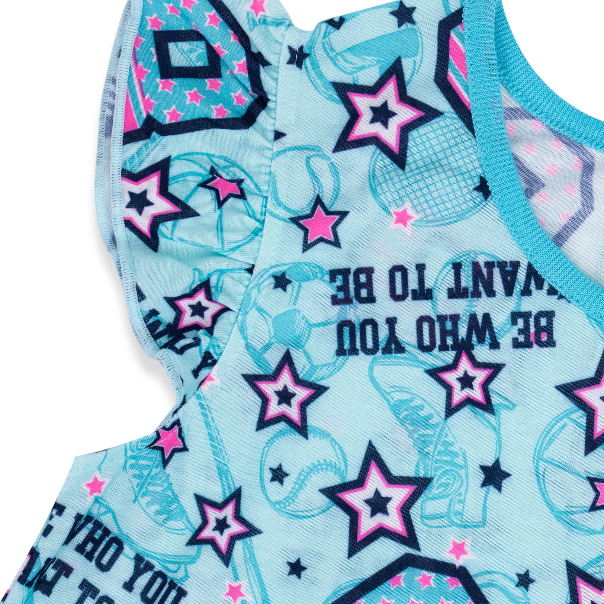 One piece Girl sublimation all over printing lovely blue sleepwear fashion print clothing ruffle sleeve top night dress for kids