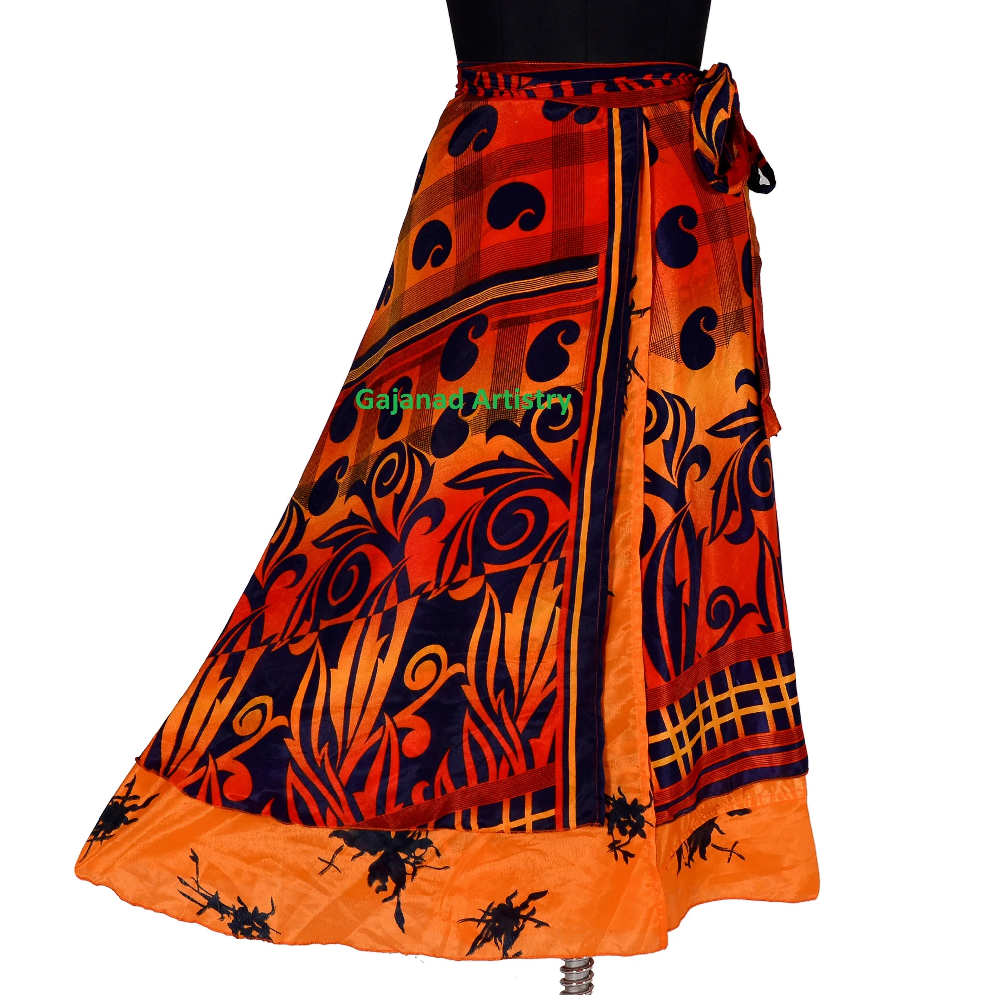 Vintage Silk Long Sari Recycled Magic Wrap Around Skirt Reversible Women Dress