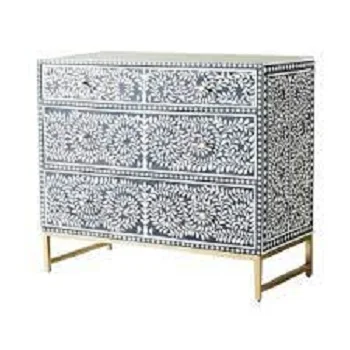 Top Selling Bone Inlay Drawer Cabinet Elegant Floral Design Handmade Bone Inlay Side Board Living Room with Stand