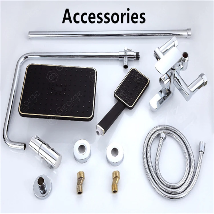 
Square three-speed shower lift set shower top spray handheld nozzle pressurized square shower lift set hot and cold mixing 