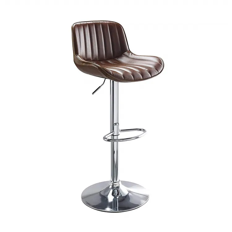 Height Adjustable Swivel Barstools Vintage Bar Chairs Brown High Back Soft Cushion Modern Bar Stool