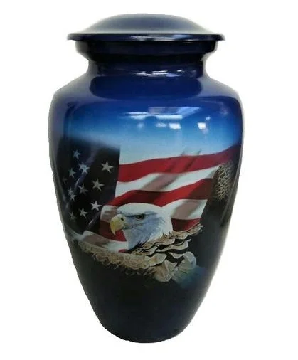 Solid Brass American Eagle Flag Cremation Urn High Quality Brass Funeral Supplies Cremation Urn for Human Ashes Adult Style  Urn